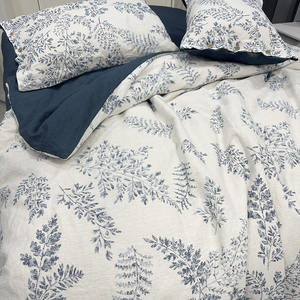 Set tempat tidur Linen motif bunga, set seprai linen organik 100%, kasur Queen, seprai penutup - Product Image 3