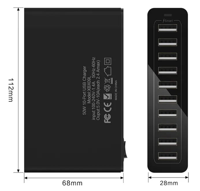 10 А/50 Вт/10 портов usb зарядное устройство многопортовое USB настольное зарядное устройство адаптер