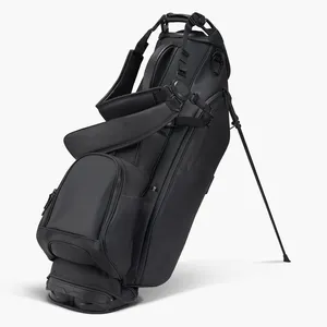 ถุงกอล์ฟสีดำ PU กันน้ำสำหรับผู้ชายและผู้หญิงกระเป๋ากอล์ฟมีขาตั้งพิมพ์ลายปักโลโก้ออกแบบได้ตามต้องการ