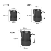 Pichet à lait en PTFE noir 350/500/750 ml, style italien, bec pointu, pour barista, latte art, versement précis, pour espresso et mousse de lait