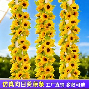 ดอกทานตะวันประดิษฐ์แบบแขวนผนัง วัสดุผ้าไหมสีเหลืองเขียว ประดับตกแต่งด้วยใบไม้  จัดดอกไม้แขวนผนัง - Product Image 5