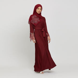 Clalloyused gros Abaya solide Colordubai 2022 Abayas papillon dernière conception dentelle Burqa Gebed 2 pièces femmes Polyester - Product Image 4