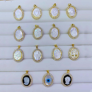 CZ8826 Vintage 18k plaqué or CZ pavé sculpté nacre <span class=keywords><strong>camée</strong></span> <span class=keywords><strong>ange</strong></span> médaillon pendentif à breloque, pendentifs de bijoux catholiques - Product Image 2