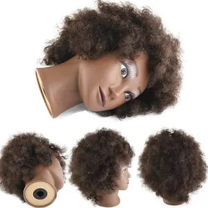 Professional 100% Human Hair Hairdressing Afro Training Head Barber Braiding Practice Mannequin Doll Head With Natural Hair