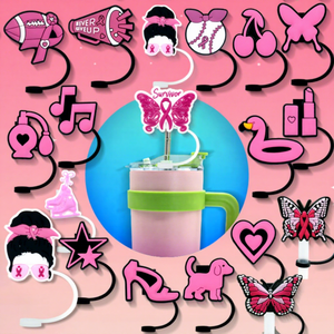 Cubiertas Decorativas Personalizadas de Silicona Ecológica de 10 mm con Diseño de Mariposa Rosa para Mamá, para Pajitas, Accesorios para Vasos - Product Image 1