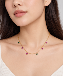 Color In Motion Pendant Necklace With Six Round Cubic Zirconia Drops <b>Gold</b> Plated Alloy Chain Minimalist Style Women's Everyday W - Product Image 5