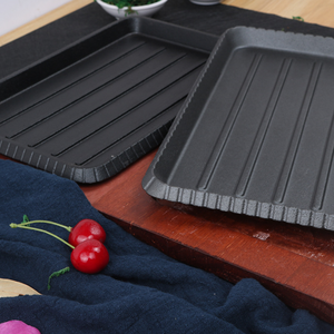 批发铸铁条纹牛排盘烧烤烤盘长方形嘶嘶烤盘木底牛排盘 - Product Image 6