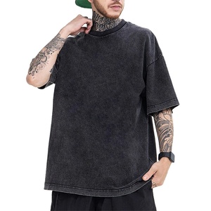 เสื้อยืดผู้ชายคุณภาพสูงสำหรับฤดูร้อน ทรงโอเวอร์ไซส์ ผ้าคอตตอนหนา ล้างสีแบบวินเทจ พิมพ์ลายเรียบๆ สำหรับผู้ชาย - Product Image 1