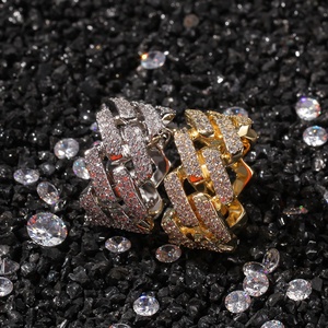 TOP Designer Luxury Charm Hip Hop Brass Layered Full Rhinestone Lab Created Premium Zircon Rhodium/Gold Plated <strong>Stretch</strong> <strong>Rings</strong> Men - Product Image 3