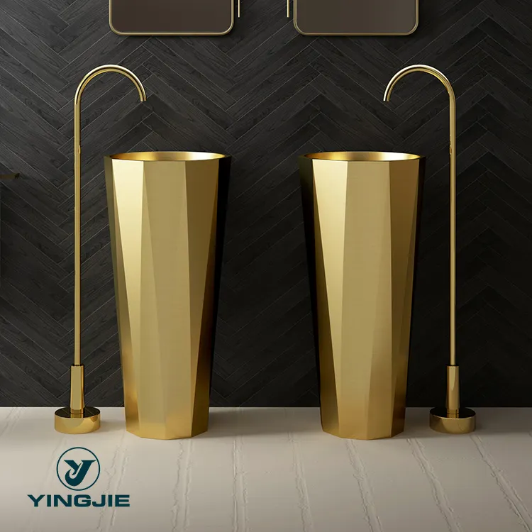 Luxury metal Hand Wash Art Basin Lavabo Decorative Bathroom Middle East Golden Stainless Steel 304 Bowls Pedestal Sinks