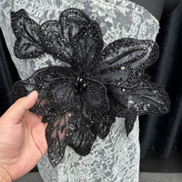 GCW DH001 Applique florale noire à sequins et perles avec feuille pour robe de mariée