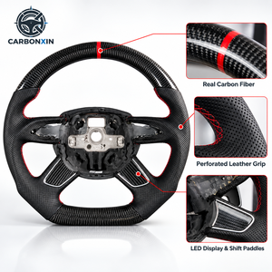 Volante Deportivo de Fibra de Carbono para Audi RS4 A6 A7 S6 RS6 S7 RS7 A3 A4 A5 con Pantalla LED y Levas de Cambio (Rojo 2017-2024) - Product Image 2
