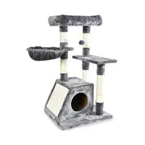 Plush Perch Sisal Scratcher Post Board Gray Cat Condo Climbing Tower Cat Activity Tree