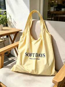 Eco-friendly Cotton Canvas <b>Tote</b> <b>Bag</b> <b>with</b> <b>Zipper</b> Pocket Reusable Folding Shoulder <b>Bag</b> <b>with</b> Letter Pattern - Product Image 3