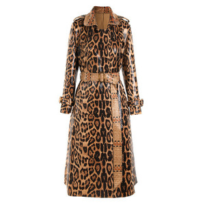 AIMEISI lusso alla moda con stampa leopardata cintura in pelle stringata sopra al ginocchio cappotto lungo giacca a vento <span class=keywords><strong>Trench</strong></span> da donna - Product Image 1