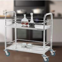 Chariot à 2 niveaux en acier inoxydable avec poignée et roulettes, chariot utilitaire pour cuisine, usage médical et entrepôt, taille personnalisée disponible