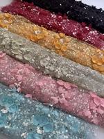 Tissu en dentelle brodée de fleurs 3D avec perles, polyester, sequins, textile brodé pour robe de mariée, robe de soirée, couture