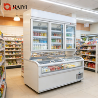 Congélateur vertical combiné pour supermarché avec porte vitrée, idéal pour la présentation de glaces