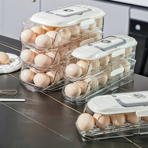 Boîte de <span class=keywords><strong>rangement</strong></span> à œufs rectangulaire en plastique pour porte latérale de réfrigérateur avec système de déroulement automatique et design réversible - Product Image 3