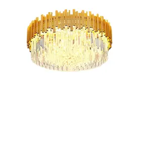 Modern fashion newest gold round flush mount lights chandelier with chinese k9 crystal