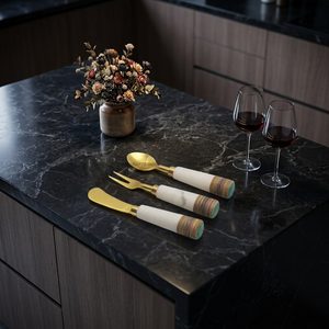 Buy 2026 Best Design Best Quality Stainless Steel Flatware Set of 3 Pcs & Dark Gray Color Marble Handle Kitchen Utensils - Product Image 3