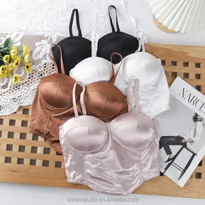 comfortable camisole hot style sexy wrap chest traceless bra Ice silk seamless pleated latex fixed cup sling tube top for women