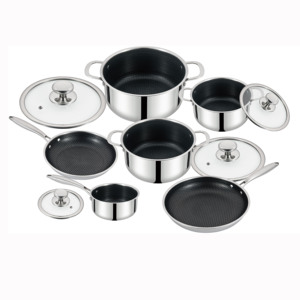 Juego de utensilios de cocina híbridos de acero inoxidable 304, sartén de inducción de cocina de <span class=keywords><strong>3</strong></span> capas, sartén antiadherente con peine de miel, diseño moderno y ecológico - Product Image 1