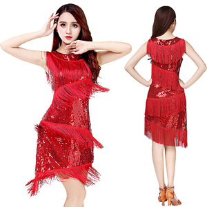 Monlia Clothing Latin Dance Tassel Skirt Sleeveless <b>Sequined</b> Stage Costume <b>Red</b> Black Royal Blue M L XL - Product Image 3