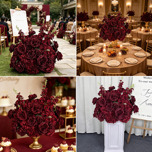 Burgundy Rose Hydrangea Silk <b>Artificial</b> <b>Flower</b> Arrangement Dark Red Handmade Swag for Wedding Welcome Sign Ceremony Backdrop - Product Image 2