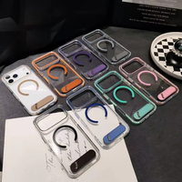 Étui de téléphone magnétique en TPU acrylique transparent de luxe avec support métallique invisible pour iPhone 18 Pro Max 17 16 15 14 13