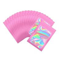 Sachets d'emballage en plastique transparents personnalisés refermables avec fenêtre, en Mylar holographique violet, petites pochettes en aluminium pour brillant à lèvres, bijoux, cils