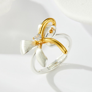 Two Tone Gold Bow Open <b>Ring</b> <b>Adjustable</b> Elegant Index Finger Party Jewelry R17242 - Product Image 4