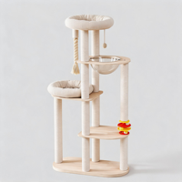 Arbre à chat pliant en bois de luxe classique 154 cm, capsule spatiale moderne, double perchoir, 2 niveaux, jouet interactif, griffoir d'activités