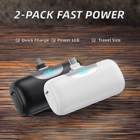 Lot de 2 mini-batteries externes portables 5000 mAh Li-Polymère avec écran LCD et charge rapide pour iPhone 17/16/15 et Android