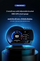 Affichage tête haute (HUD) avec connexion GPS et OBD, écran TFT 16:9 noir pour placement sur tableau de bord