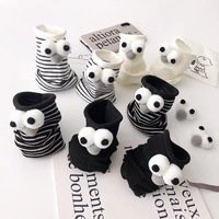 Chaussettes en coton drôles pour femmes quatre saisons noir blanc grands yeux Cyber célébrant dessin animé 3D équipage bijoux pour femmes chaussettes bas