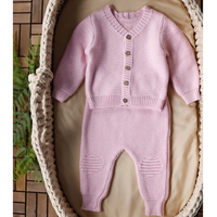 Conjunto de 3 Piezas de Ropa de Bebé Tejida en Algodón Orgánico OEM, Suéter, Pantalones y Gorro para Recién Nacido, Ropa de Punto para Bebé con Botones de Madera, Conjunto de Regalo para Llegar a Casa