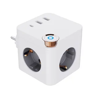 2023 New European Russia Germany Spain Netherlands France Austria power cube socket with 3 EU Outlets 2 USB 1 Type C and switch
