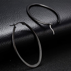 Hoop Earrings <b>Black</b> <b>Polished</b> Stainless Steel Fashion 2019 Women XR Jewelry Round Claw Setting Large Coloured Xrej11b CN;GUA - Product Image 3