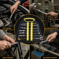 Jeu de clés à cliquet GSFixtop 7 pièces métriques 8-19 mm 72 dents à tête fixe pour la vente en gros de quincaillerie avec emballage personnalisé