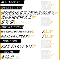 Pochoirs d'alphabet de 2 pouces avec lettres de calligraphie, grands caractères et lettres cursives, chiffres et symboles