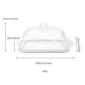 Pot à beurre en céramique avec couvercle, carré, blanc, récipient de stockage alimentaire pour la cuisine - Product Image 4