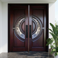 Porte d'entrée résidentielle en bois avec verre latéral, serrure intelligente sans clé à double sécurité ZS Custom Villa