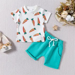 Custom Screen Printing Graphic Cotton Outfit Summer Newborn Infant Toddler Clothes Top Shorts Pocket Boys Baby Two Pieces Set