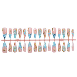 <span class=keywords><strong>Unghie</strong></span> Finte Artigianali Premium 30 Pezzi, <span class=keywords><strong>Unghie</strong></span> Francesi con Polvere Dorata a Specchio e Intagli 3D, Nail Art di Lusso di Alta Gamma - Product Image 2
