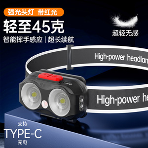 Lampe frontale LED haute puissance, batterie rechargeable 2000 mAh, portable, détection de mouvement, réglable, pour usage extérieur - Product Image 2