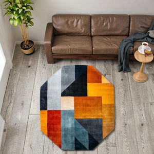 Alfombra Moderna Abstracta de Forma Irregular, Hecha a Mano con Lana de Nueva Zelanda, de Pelo Alto, Vibrante y Colorida, Antibacteriana e Impermeable - Product Image 3