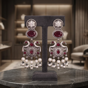Exima Traders Brass Base Bezel Setting Artificial Stones Trendy <b>Chandelier</b> Earring Set for Women's Casual Office Wear India - Product Image 3