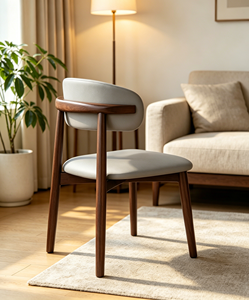 Chaise de salle à manger moderne en bois massif avec siège en cuir, design mid-century, meuble stable pour usage domestique - Product Image 5