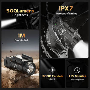 ไฟฉายติดปืน WARRIORLAND แบบยูนิเวอร์แซล พร้อมซองพกใน/นอกเสื้อ โพลีเมอร์ 500 ลูเมนส์ IPX4 ไฟฉายยุทธวิธีขนาดกะทัดรัด - Product Image 4